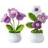InteDesign Fiori all'uncinetto fatti a mano, 2 pezzi, pianta di fiori viola all'uncinetto, orchidea a campana lavorata a mano, bouquet viola lavorato a maglia, pianta in vaso simulata, per casa