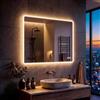 MIQU LED Specchio da bagno 80x60cm/600x800mm,con illuminazione,bianco caldo/bianco freddo,dimmerabile,con touch+antiappannamento,rettangolare,IP44,CRI90+/Adatto per bagno,stanza da letto