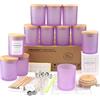 MILIVIXAY - Confezione da 12 barattoli per candele, in vetro opaco viola, 355 ml, con coperchi e kit per la creazione di candele, vuoti, contenitori per spezie e polveri