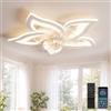 YUNLONG Lampadario con Ventilatore da Soffitto Silenzioso Bianco Ventilatore da Soffitto con Luce e Telecomando Motore DC Reversibile Memoria Dimmerabile Lampadario con Pale con 6 Velocità