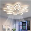 ycwdcz Ventilatore da Soffitto con Luce LED Dimmerabile 90cm, Lampadario a Petali Moderno con App e Telecomando - Motore DC Silenzioso Reversibile, 6 Velocità, per Camera da Letto e Soggiorno, Bianco