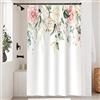 Uiiooazy Tenda da Doccia Antimuffa 120x200cm Eucalipto Verde Fiori Rosa | Tenda da Doccia Foglie Verdi Floreale Bianco Impermeabile Tessuto in Poliestere Lavabile per Vasca da Bagno con 8 Anelli