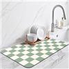 LIMNUO Tappetino Scolapiatti a Scacchi per Piani di Lavoro da Cucina e Angoli Bar, Tappetino Scolapiatti Moderno ed Elegante, Tappetino Scolapiatti Assorbente (Verde Salvia, 30X50cm)
