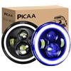 PICAA 2 PZ Faro LED per Moto da 7 pollici con DRL Bianco Angel Eye Indicatore Blu Compatibile con Wrangler JK TJ CJ LJ Davidson Electra Glide Street Glide Fat Boy Road King Heritage Softail