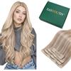 Easyouth Clip in Echthaar Extensions Blond Extension Echthaar Clip Aschblond Highlights Hellblond Clips Remy Menschenhaar Glatt 5Pcs 35 cm 70g #18P613