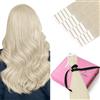 YoungSee Extension adesive per capelli naturali biondi platino, 55 cm, fascia adesiva per capelli biondi di estensione per capelli umani, aderenti Platino Remy, 20 pezzi, 50 g per feste di fine anno