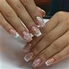 MouyouGlow Finti unghie corte MouyouGlow, quadrate bianche 3D, strisce francesi, fiori floreali, paillettes, conchiglia, stelle di mare, perle di design, stampa sulle unghie, bianco tips Flower Bling Sweet