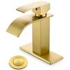 YardMonet Rubinetti da bagno in oro, rubinetto moderno per bagno a foro singolo rubinetto a cascata rubinetto da bagno rubinetto da bagno in oro spazzolato rubinetto per lavandino con gruppo di