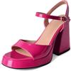 Lroey Reoly Sandali da Donna, Sandali Aperti con Tacco Alto Fibbia Tacco Chunky Sandali con Cinturino Alla Caviglia con Plateau, 362Btw Rose-Rosso Numero 33 EU