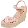Generisch Comode espadrillas da donna in lino intrecciato, stile bohémien, sandali con zeppa e plateau, sandali chiusi con tacco, scarpe estive