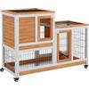 PawHut Conigliera da Interno in Legno Abete con Ruote 110x50x88cm Giallo