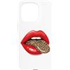 Red Lips Leopard Tongue Retro Animal Des Custodia per iPhone 15 Pro Stampa grafica vintage con labbra rosse e lingua leopardata