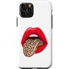 Red Lips Leopard Tongue Vintage Animal D Custodia per iPhone 11 Pro Stampa grafica retrò con labbra rosse leopardate e lingua