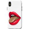 Red Lips Leopard Tongue Wild Retro Fashi Custodia per iPhone X/XS Stampa grafica vintage con labbra rosse e lingua leopardata