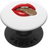 Red Lips Leopard Tongue Retro Animal Des Stampa grafica vintage con labbra rosse e lingua leopardata PopSockets PopGrip Adesivo