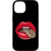 Red Lips Leopard Tongue Retro Wild Fashi Custodia per iPhone 14 Stampa grafica vintage con labbra rosse e lingua leopardata