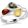 Designer Inspirations Boutique Anello in argento sterling con ambra tricolore - Pietre multicolori gialle, verdi, arancioni - misure disponibili da 19 a 1, Metallo, Ambra