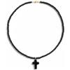 Vincent Paul COLLANA DONNA UOMO CON CROCE OSSIDIANA NERA LUNGHEZZA 50 CM DIAMETRO PIETRE 4 MM