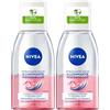 NIVEA Struccante Occhi Illuminante Waterproof 125 ml, Struccante bifasico delicato per trucco waterproof, Olio struccante con Vitamina C energizzante, Protegge le ciglia, Tutti i tipi di pelle