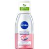 NIVEA Struccante Occhi Illuminante Waterproof 125 ml, Struccante bifasico delicato per trucco waterproof, Olio struccante con Vitamina C energizzante, Protegge le ciglia, Tutti i tipi di pelle