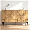 Azkoeesy Credenza Multiuso per Cucina e Soggiorno, Finitura Effetto Legno Vintage, Piedi in Metallo Nero Robusti, Mobile TV e Buffet per Sala da Pranzo, 120×35×69 : 4 Ante ad Apertura a Pressione