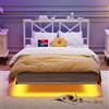 ARFARLY Letto 120 x 200 cm con illuminazione a LED e stazione di ricarica (1 presa AC, 2 porte USB), struttura del letto sospesa in metallo con testiera e vano portaoggetti, letto matrimoniale con