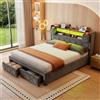 Ktipm Letto 180x200 cm con 2 Cassetti, Testiera con Porte USB e Luci LED | Letto Matrimoniale con Testiera Contenitore,Struttura Letti Matrimoniali con Doghe in Legno, Velluto, Senza Materasso, Grigio