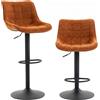 HOMCOM Set 2 Sgabelli Bar Altezza Regolabile Girevoli 360° Marrone Arancio | Sgabelli Cucina Alti, Poggiapiedi, Schienale, Effetto Lino Vellutato con, Base Acciaio Carbonio, Moderni per Bar Isola