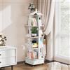 ChromaCasa Libreria Girevole a 4 Livelli, Libreria Girevole 360 Gradi con 1 Cassetto e 4 Rotelle, Scaffale Girevole con Illuminazione a LED, Organizer per Soggiorno Studio Ufficio Libri, Bianco