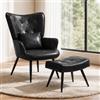 HomeMiYN Poltrona da Salotto in Ecopelle con Poggiapiedi, Gambe in Metallo | Poltrona da Lettura Confortevole con Braccioli, Design Ergonomico per Piccoli Spazi, Salotto e Camera da Letto, Nero