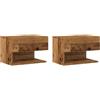 vidaXL Comodini da Parete 2pz Legno Antico