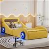 DACHETOU Letto imbottito, Letto a forma di auto, Giallo 90x200cm, Letto singolo, Lettino, Letto imbottito a forma di auto con ruote luminose e spazio di archiviazione, PU, Senza materasso