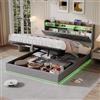 AONYAYBM Letto 140 x 200 cm con contenitore, letto matrimoniale imbottito con LED e USB, letto per ragazzi con spazio di archiviamento nella testiera, struttura del letto con rete a doghe, letto boxspring