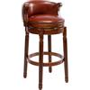 Generisch Sgabello da bar girevole a 360 gradi in pelle bovina con schienale, struttura in legno avorio, altezza della seduta 75 cm, per bancone della cucina, soggiorno, ristorante e pub