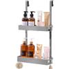SONGMICS Mensola Doccia da Appendere in Acciaio, Organizer Bagno Antiruggine a 2 Ripiani con Ganci, senza Foratura, 31,5 x 15,5 x 56 cm, Grigio, Collezione Parson BCB205E101
