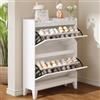 Vlsrka Scarpiera con Specchio, Scarpiera Ingresso con 2 Lembi, Scarpieras Salvaspazio Slim per 16 paia di scarpe, Cassettiera per scarpe Legno Corridoio, Ripiano Rimovibile, 103 x 80 x 25 cm, Bianco