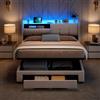 KSFASHZ Letto Baule 160x200 con Testiera e Cassetto, letto matrimoniale imbottito in velluto,Letto Idraulico a Rete, LED e USB, per adulti adolescenti