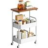 Chingcoo Carrello da cucina in metallo a 3 livelli con piano in legno e lavagna a incastro, carrello da cucina con ruote e freno, robusto carrello da portata per cucina, ufficio, bagno, carrello per
