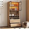 Oxtao Armadio da bagno, armadietto per liquori, vetrina con ante in vetro e illuminazione, 180 cm (colore legno A)