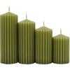 DONAU HOME Set di candele a colonna, a costine, verde, 4 pezzi, diametro 5 x 8, 10, 12, 14 cm, non profumate, candele classiche, per decorazione in soggiorno, bagno