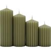 DONAU HOME Set di candele a colonna, a costine, cachi, 4 pezzi, diametro 5 x 8, 10, 12, 14 cm, non profumate, candele classiche, per decorazione in soggiorno, bagno