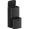 SONGMICS Cestino da Cucina, Pattumiera a 3 Scomparti, 2 x 10 L e 30 L, Acciaio, Salvaspazio, Secchi Interni, Filtro al Carbone, 39,5 x 29,8 x 80,2 cm, Nero Inchiostro LTB551B02