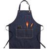 DDJYP Grembiule da cuoco in denim, grembiule da lavoro con jeans, grembiule da cucina per uomini e donne, con cinghie regolabili e grandi tasche, per saloni, barbieri, parrucchieri, barbecue, barbecue, blu