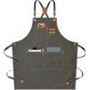 AFUN Grembiule da chef, in tela di cotone, con spalline regolabili e tasche grandi, da M a XXL (grigio-verde)