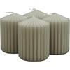 DONAU HOME Set di candele a colonna, a costine, grigio chiaro, 4 pezzi, diametro 6 x 8 cm, non profumate, candele classiche, per la decorazione in soggiorno, bagno