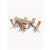 Macabane Set da pranzo da giardino in legno di teak Fun con foro per ombrellone, set da 7 -