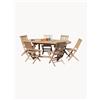 Macabane Set da pranzo da giardino in legno di teak Fun con foro per ombrellone, set da 7 -