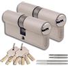 Generico Set di 2 Cilindri a Doppia Serratura in Ottone 45/45mm con Chiave Unica, 10 Chiavi Incluse, 4 Viti, Serrature Universali per Porte e Garage, Lunghezza 90mm, Montaggio Facile