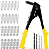 BLOSTM Kit Rivettatrice a Mano con 100 Rivetti in 4 Misure (Giallo) | (2,4mm, 3,2mm, 4mm, 4,8mm) Rivettatrice Manuale, 4 Punte per Rivetti, 4 Punte Trapano per Metallo, Plastica, Riparazioni Auto