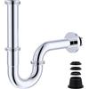 Kelleria Sifone Lavabo Bagno Universale G 1 1/4 x 32 mm in Acciaio Inox | Tubo Scarico Lavandino con Guarnizione in Gomma e Chiusura Odori, Altezza Regolabile, Facile Installazione, Cromato